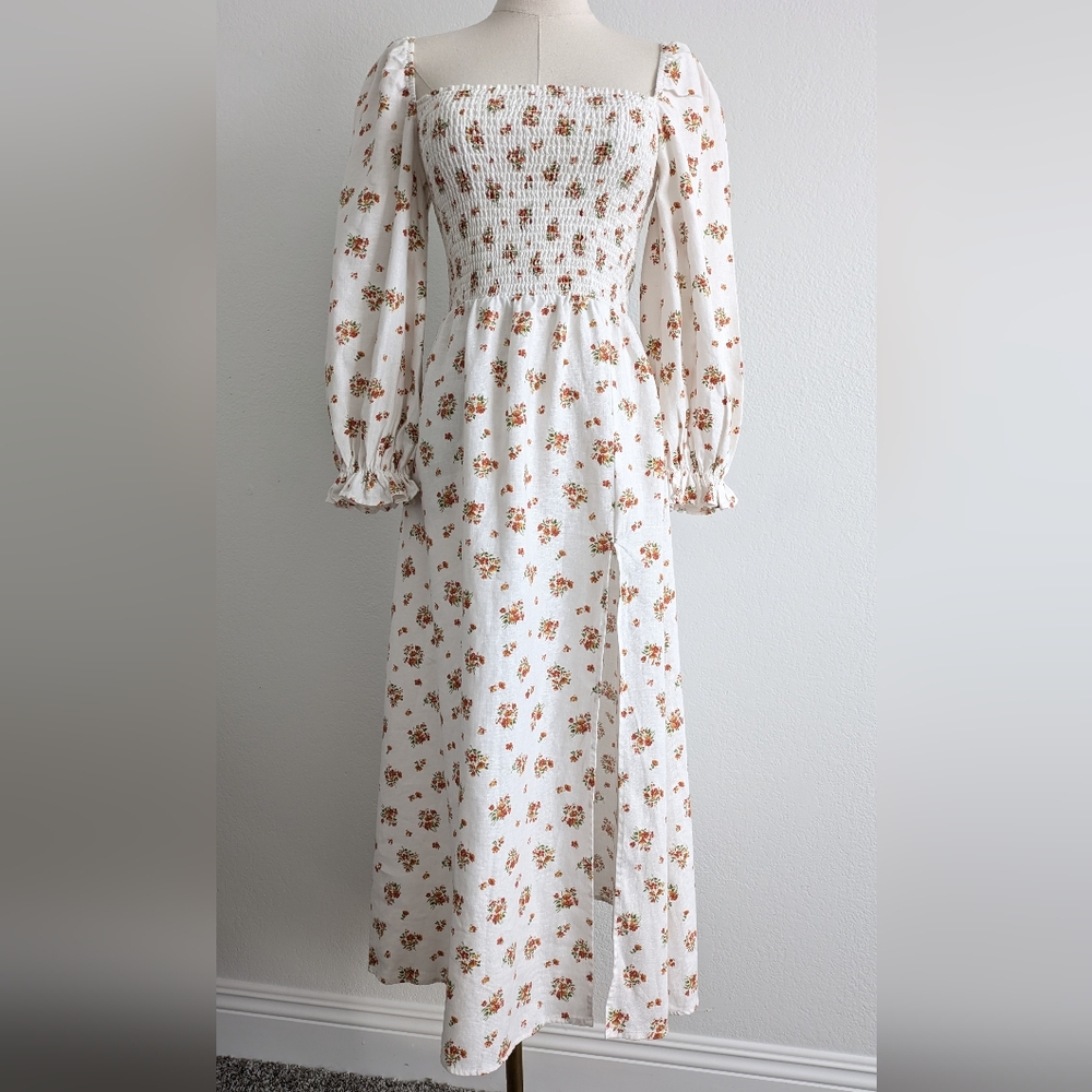 Reformation Gitane Linen Floral Lana Peasant Dress